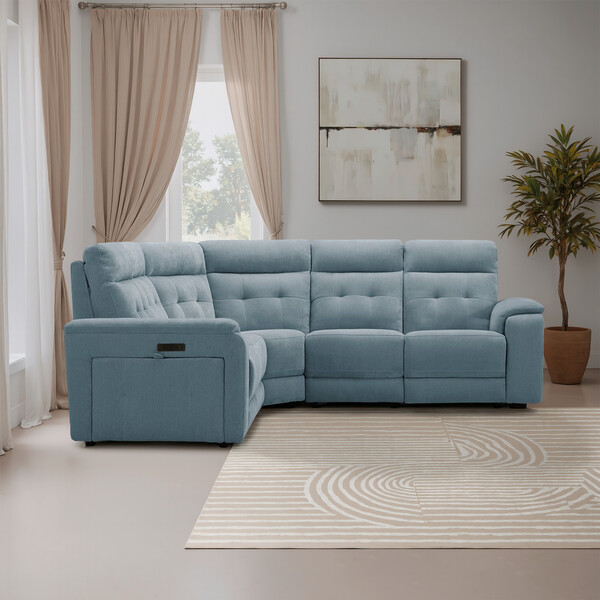Amigo Mineral Fabric Sofas - Large Corner Recliner with Power Headrests - Juno Range - Oak Furnitureland