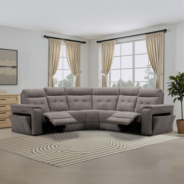 Amigo Cocoa Fabric Sofas - Large Corner Recliner with Power Headrests - Juno Range - Oak Furnitureland