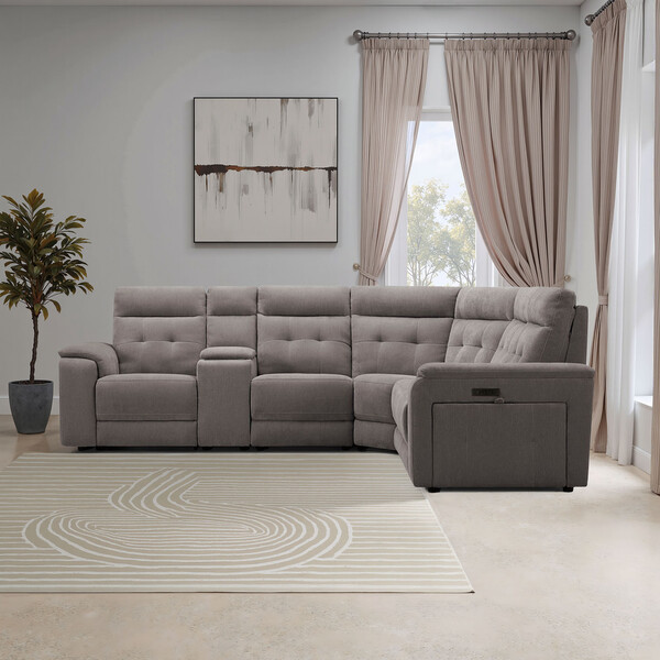 Amigo Cocoa Fabric Sofas - Large Corner Recliner, Power Headrests & Wireless Charger - Juno Range - Oak Furnitureland