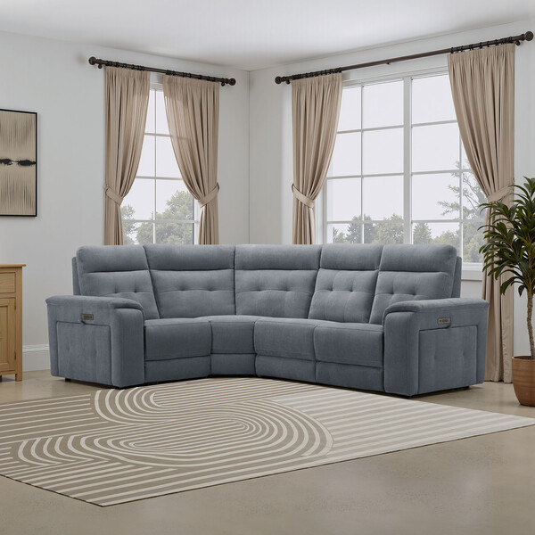 Amigo Coal Fabric Sofas - Left Hand Corner Recliner with Power Headrests - Juno Range - Oak Furnitureland