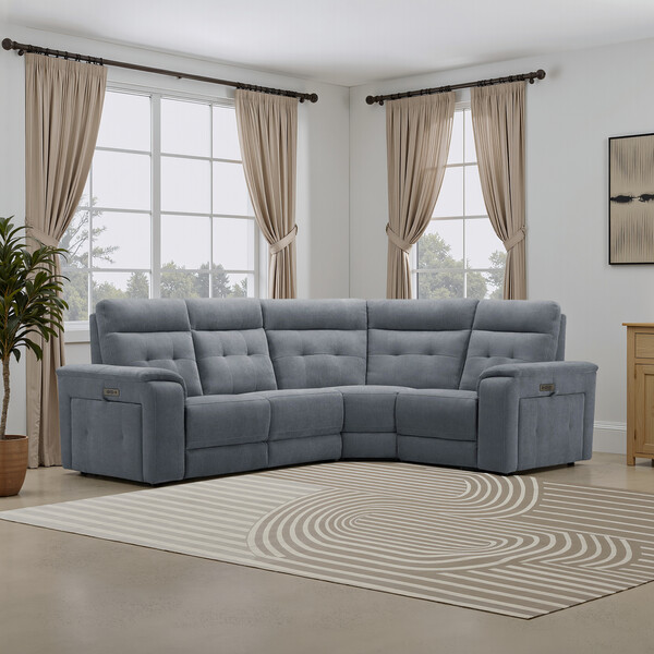 Amigo Coal Fabric Sofas - Left Hand Corner Recliner with Power Headrests - Juno Range - Oak Furnitureland