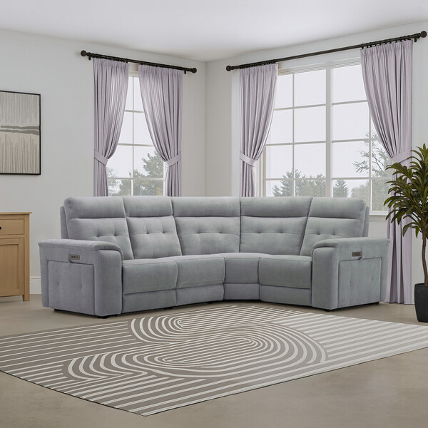 Amigo Granite Fabric Sofas - Left Hand Corner Recliner with Power Headrests - Juno Range - Oak Furnitureland
