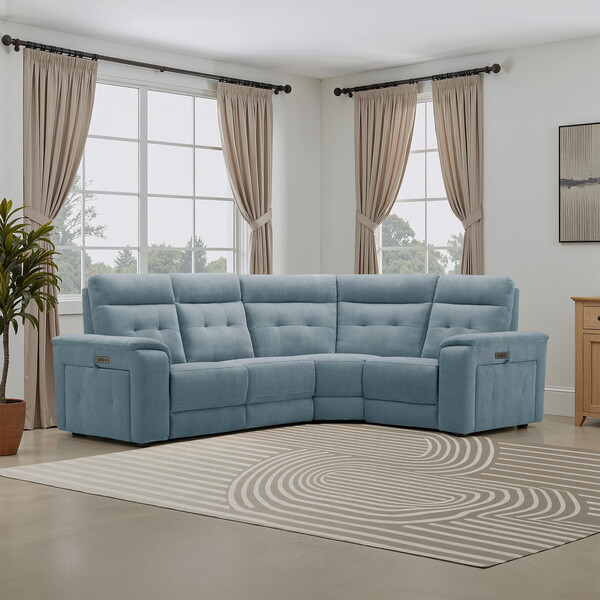 Amigo Mineral Fabric Sofas - Left Hand Corner Recliner with Power Headrests - Juno Range - Oak Furnitureland