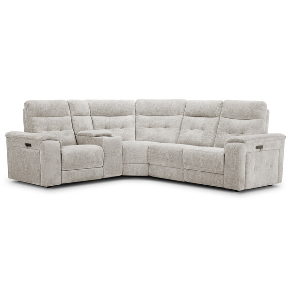 Koto Turtle Dove Fabric Sofas - Right Hand Corner Recliner, Power Headrest & Wireless Charge - Juno Range - Oak Furnitureland