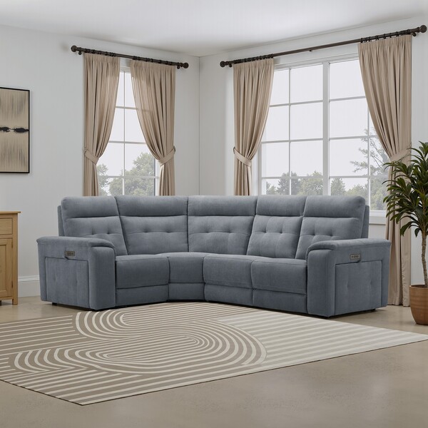 Amigo Coal Fabric Sofas - Right Hand Corner Recliner with Power Headrests - Juno Range - Oak Furnitureland