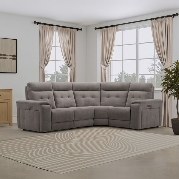 Amigo Cocoa Fabric Sofas - Right Hand Corner Recliner with Power Headrests - Juno Range - Oak Furnitureland