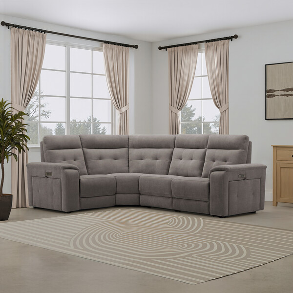 Amigo Cocoa Fabric Sofas - Right Hand Corner Recliner with Power Headrests - Juno Range - Oak Furnitureland