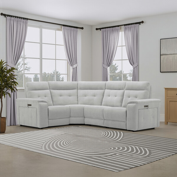 Amigo Dove Fabric Sofas - Right Hand Corner Recliner with Power Headrests - Juno Range - Oak Furnitureland
