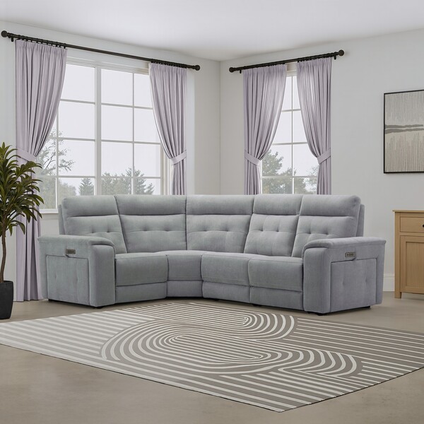 Amigo Granite Fabric Sofas - Right Hand Corner Recliner with Power Headrests - Juno Range - Oak Furnitureland