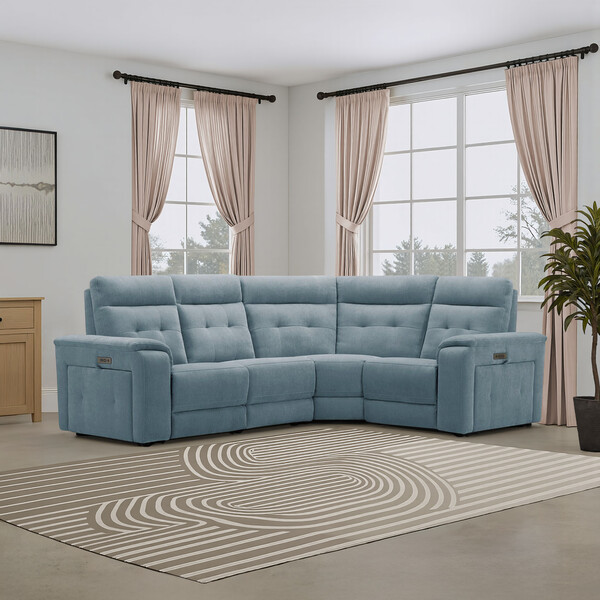 Amigo Mineral Fabric Sofas - Right Hand Corner Recliner with Power Headrests - Juno Range - Oak Furnitureland