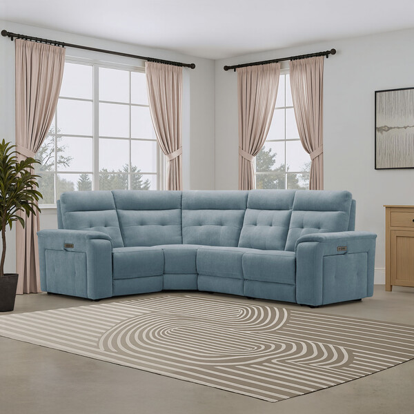Amigo Mineral Fabric Sofas - Right Hand Corner Recliner with Power Headrests - Juno Range - Oak Furnitureland