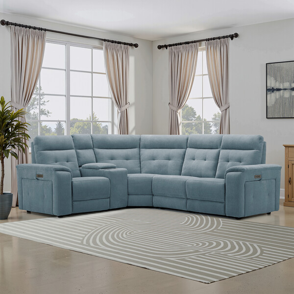 Amigo Mineral Fabric Sofas - Right Hand Corner Recliner, Power Headrest & Wireless Charge - Juno Range - Oak Furnitureland