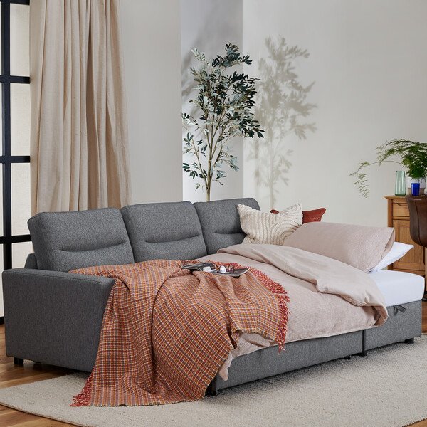 Charcoal Fabric Sofas - Right Hand Chaise Sofa bed - Kip Sofas Range - Oak Furnitureland