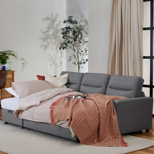 Charcoal Fabric Sofas - Left Hand Chaise Sofa bed - Kip Sofas Range - Oak Furnitureland