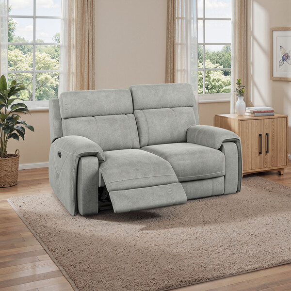 Dove Grey Fabric Sofas - 2 Seater Electric Recliner Sofa - Leo Range - Oak Furnitureland