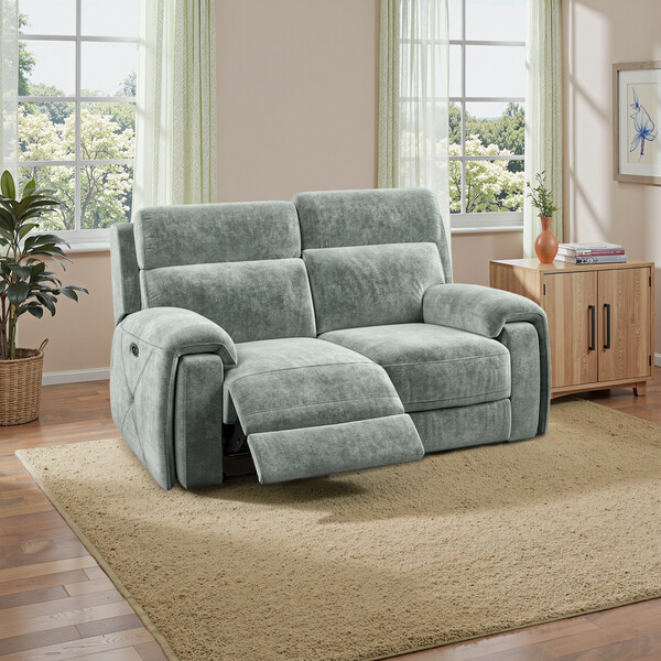 Descent Pewter Fabric Sofas - 2 Seater Electric Recliner Sofa - Leo Range - Oak Furnitureland