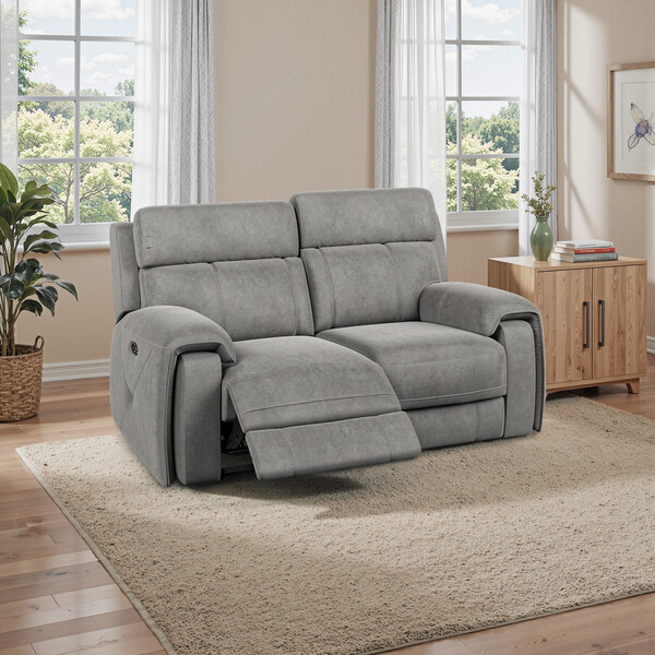 Dark Grey Fabric Sofas - 2 Seater Electric Recliner Sofa - Leo Range - Oak Furnitureland