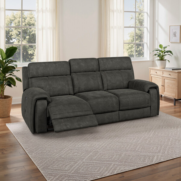 Grey Fabric Sofas - 3 Seater Electric Recliner Sofa - Leo Range - Oak Furnitureland