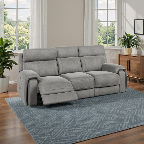 Dark Grey Fabric Sofas - 3 Seater Electric Recliner Sofa with Power Headrest - Leo Range - Oak Furnitureland