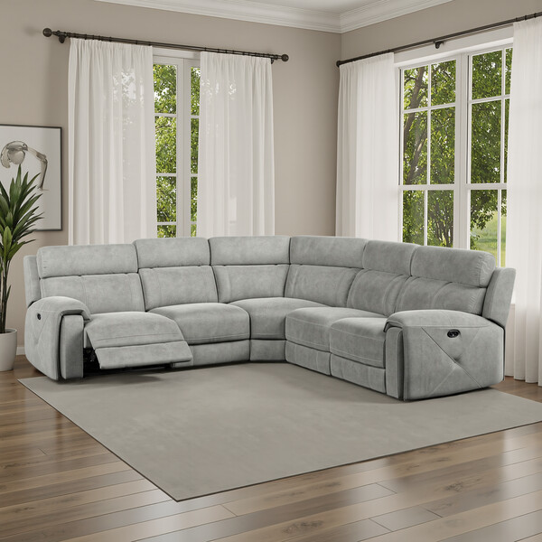 Dove Grey Fabric Sofas - Large Corner Recliner - Leo Range - Oak Furnitureland