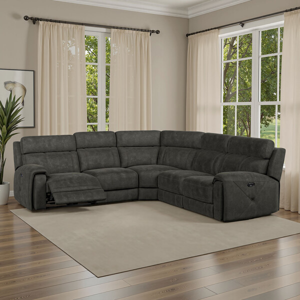Grey Fabric Sofas - Large Corner Recliner - Leo Range - Oak Furnitureland