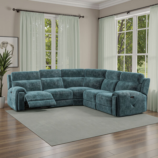 Descent Blue Fabric Sofas - Large Corner Recliner - Leo Range - Oak Furnitureland