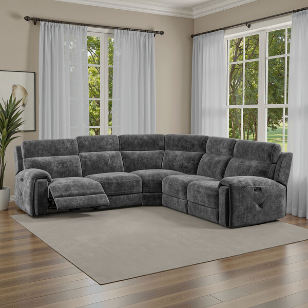 Charcoal Fabric Sofas - Large Corner Recliner - Leo Range - Oak Furnitureland