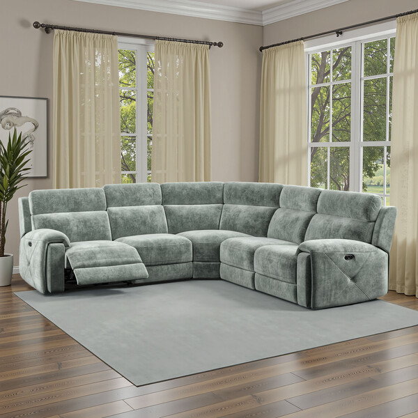 Descent Pewter Fabric Sofas - Large Corner Recliner - Leo Range - Oak Furnitureland