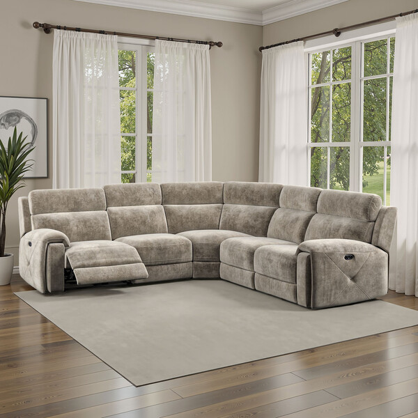 Descent Taupe Fabric Sofas - Large Corner Recliner - Leo Range - Oak Furnitureland