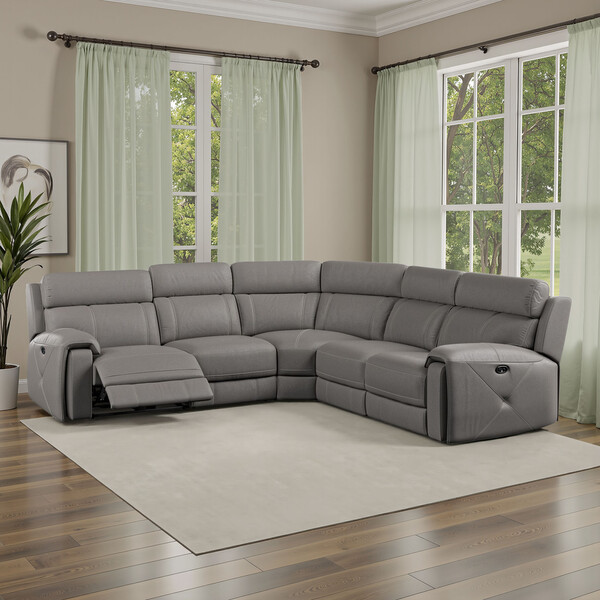 Elephant Grey Leather Sofas - Large Corner Recliner - Leo Range - Oak Furnitureland
