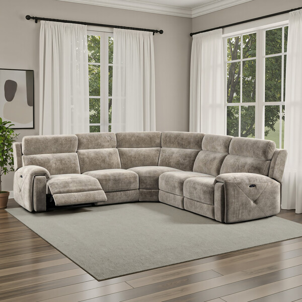 Descent Taupe Fabric Sofas - Large Corner Recliner with Adjustable Headrests - Leo Range - Oak Furnitureland