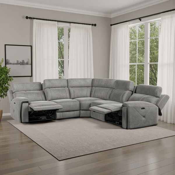 Dark Grey Fabric Sofas - Large Corner Recliner with Adjustable Headrests - Leo Range - Oak Furnitureland