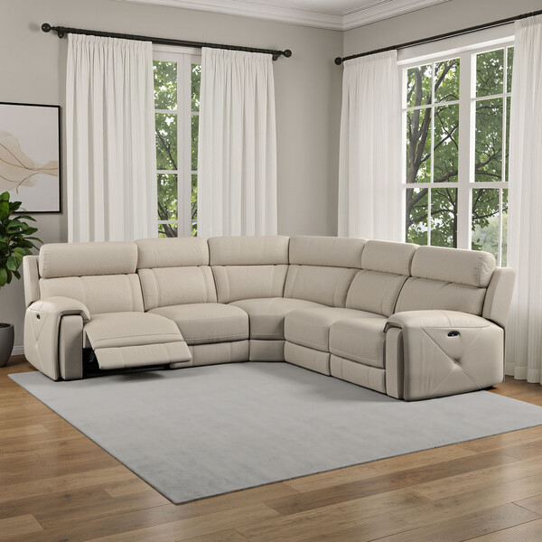 Pebble Leather Sofas - Large Corner Recliner with Adjustable Headrests - Leo Range - Oak Furnitureland