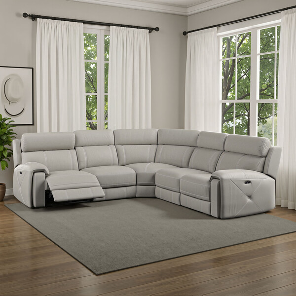 Taupe Leather Sofas - Large Corner Recliner with Adjustable Headrests - Leo Range - Oak Furnitureland