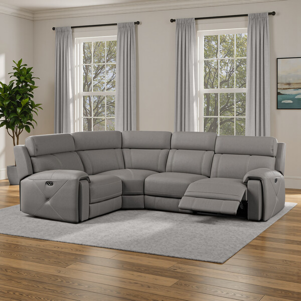 Elephant Grey Leather Sofas - Corner Electric Recliner Left Hand - Leo Range - Oak Furnitureland
