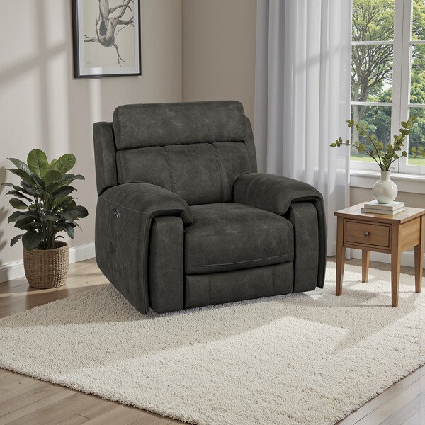 Grey Fabric Sofas - Electric Recliner Armchair - Leo Range - Oak Furnitureland