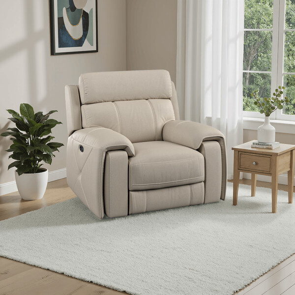 Pebble Leather Sofas - Electric Recliner Armchair - Leo Range - Oak Furnitureland