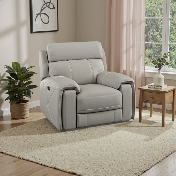 Taupe Leather Sofas - Electric Recliner Armchair - Leo Range - Oak Furnitureland