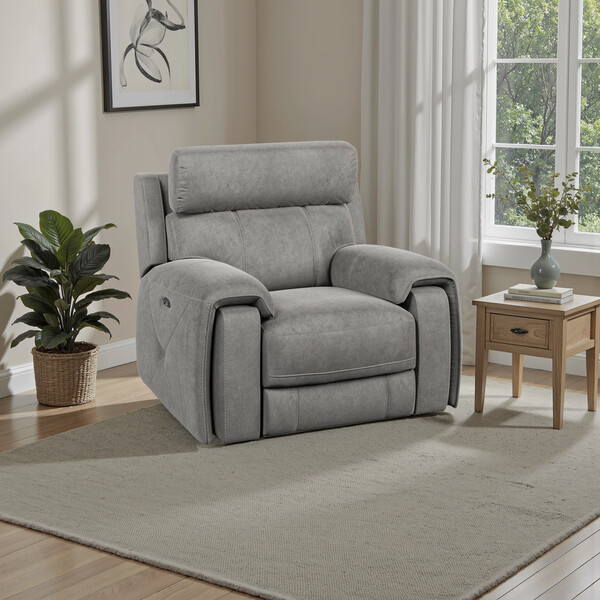 Dark Grey Fabric Sofas - Electric Recliner Armchair with Power Headrest - Leo Range - Oak Furnitureland