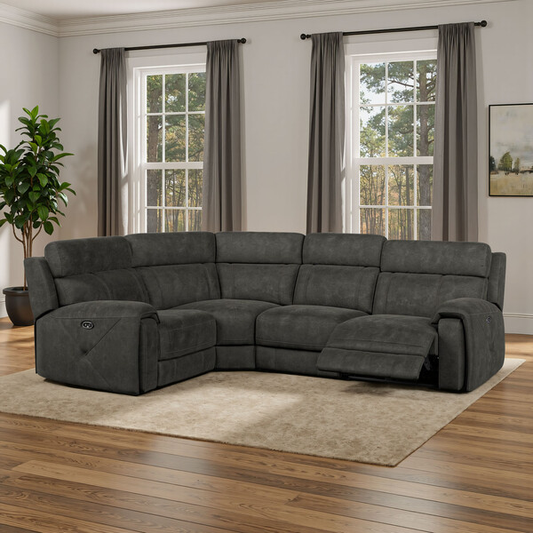 Grey Fabric Sofas - Corner Electric Recliner Right Hand - Leo Range - Oak Furnitureland