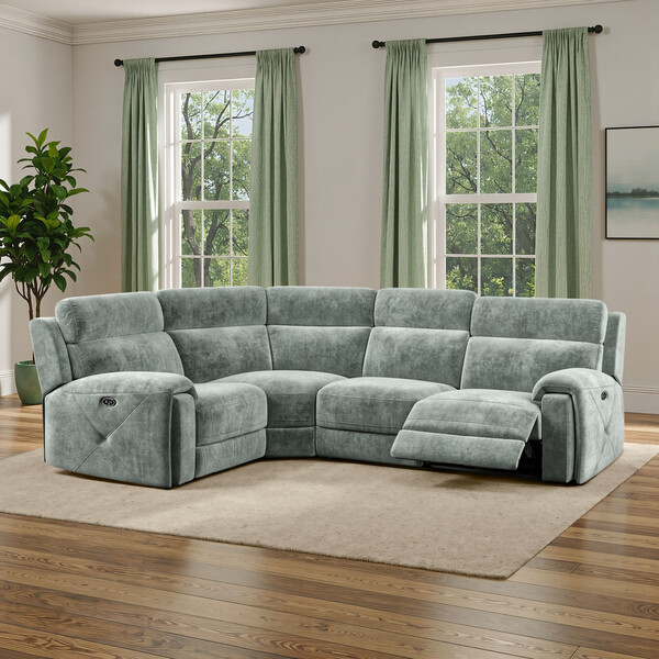 Descent Pewter Fabric Sofas - Corner Electric Recliner Right Hand - Leo Range - Oak Furnitureland