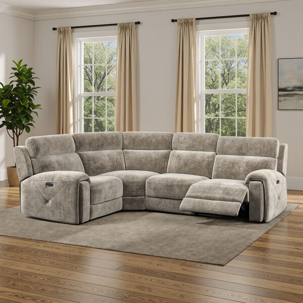 Descent Taupe Fabric Sofas - Corner Electric Recliner Right Hand - Leo Range - Oak Furnitureland