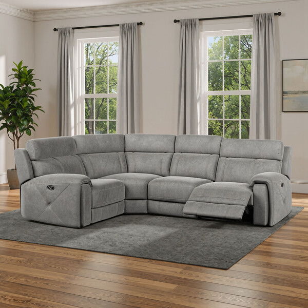 Dark Grey Fabric Sofas - Corner Electric Recliner Right Hand - Leo Range - Oak Furnitureland