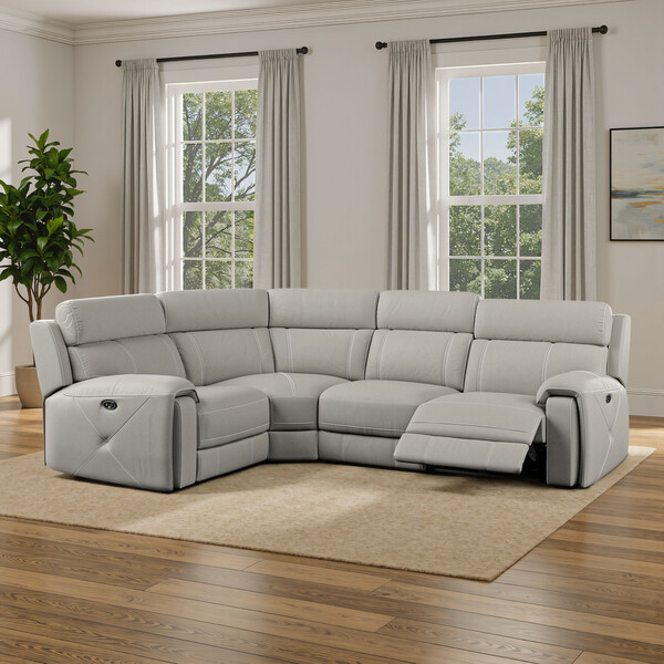 Taupe Leather Sofas - Corner Electric Recliner Right Hand - Leo Range - Oak Furnitureland