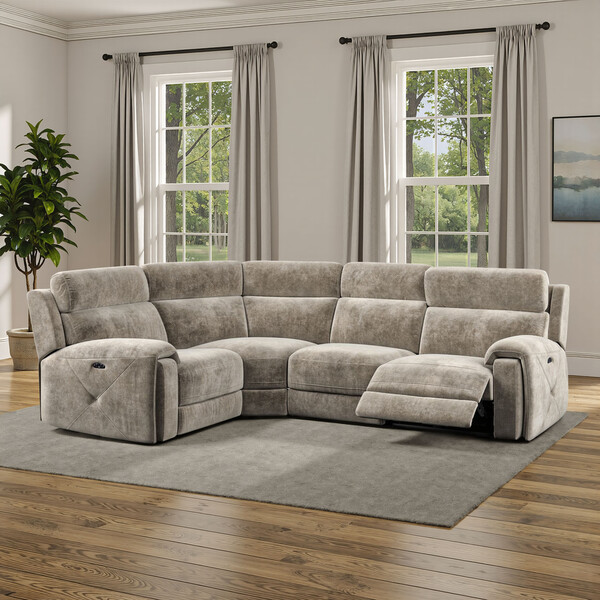 Descent Taupe Fabric Sofas - Corner Electric Recliner Right Hand with Power Headrest - Leo Range - Oak Furnitureland