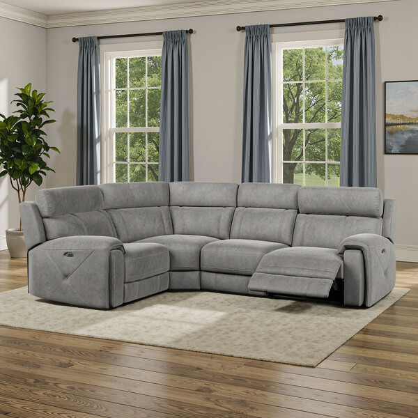 Dark Grey Fabric Sofas - Corner Electric Recliner Right Hand with Power Headrest - Leo Range - Oak Furnitureland