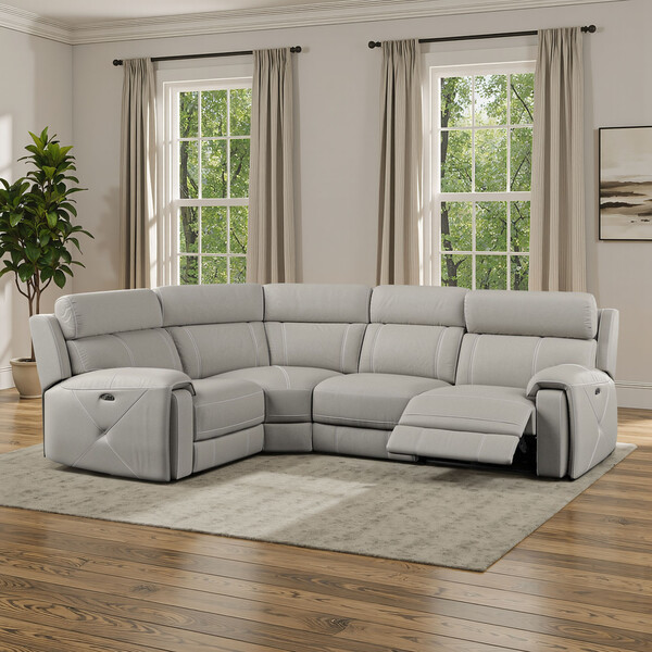 Taupe Leather Sofas - Corner Electric Recliner Right Hand with Power Headrest - Leo Range - Oak Furnitureland