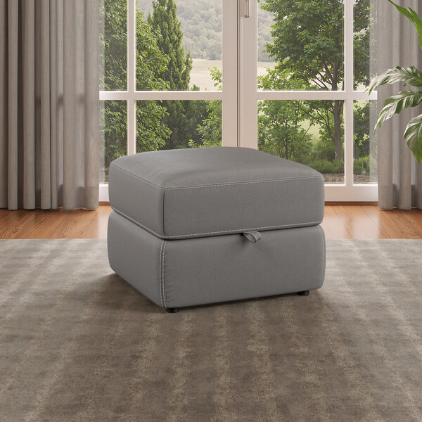 Elephant Grey Leather Sofas - Storage Footstool - Leo Range - Oak Furnitureland
