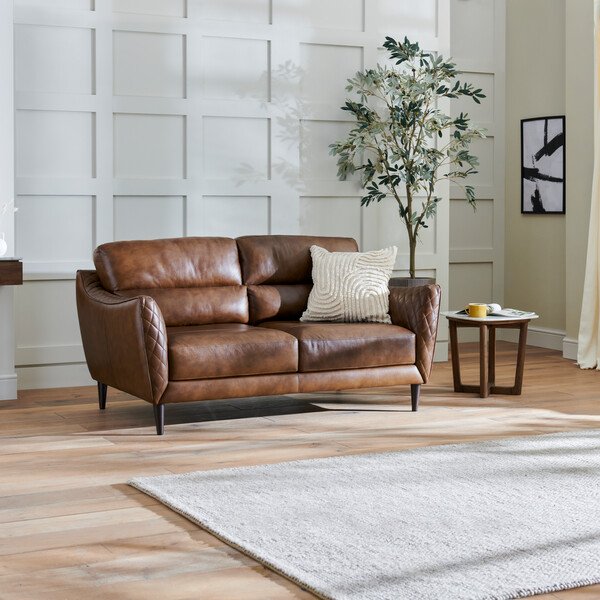 Houston Whiskey Leather Sofas - 2 Seater Sofa - Lucca Range - Oak Furnitureland