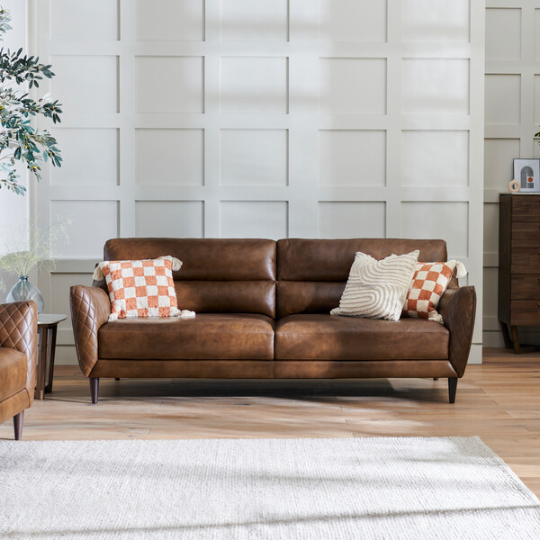 Houston Whiskey Leather Sofas - 4 Seater Sofa - Lucca Range - Oak Furnitureland